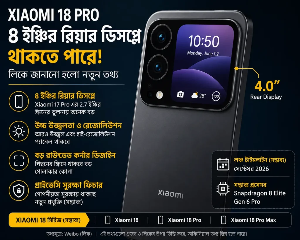 Xiaomi 18 Pro - এর রিয়ার স্ক্রিন হবে ৪ ইঞ্চি, লিকে মিলল নতুন তথ্য Price in Bangladesh